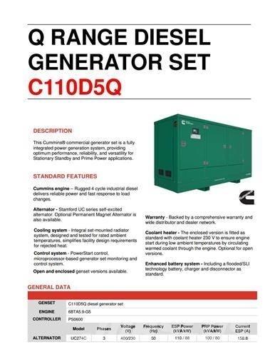 Cummins C110D5 Diesel Generatoren
