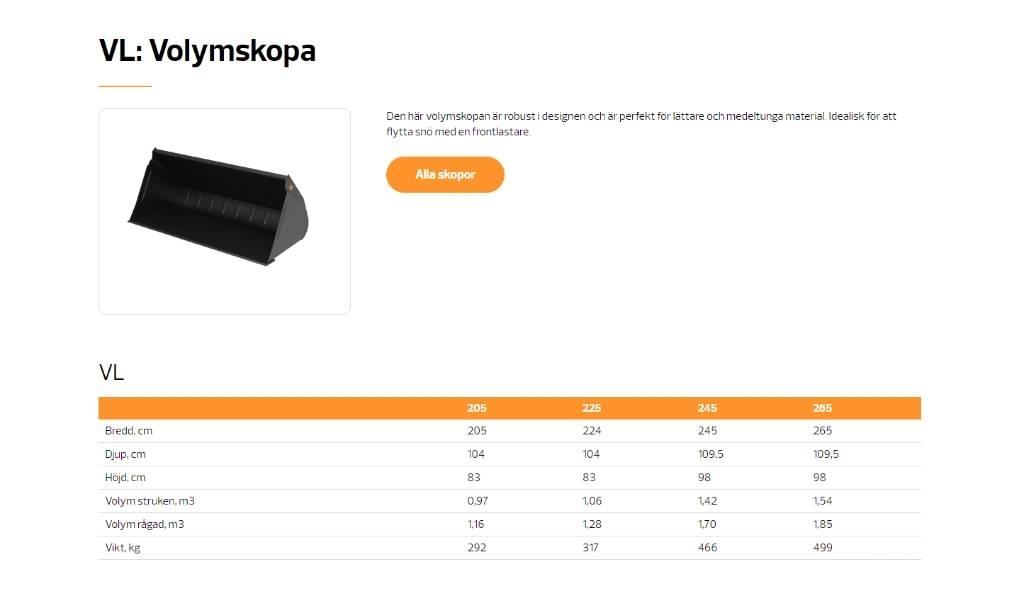 Quicke VL volymskopa Frontladerzubehör