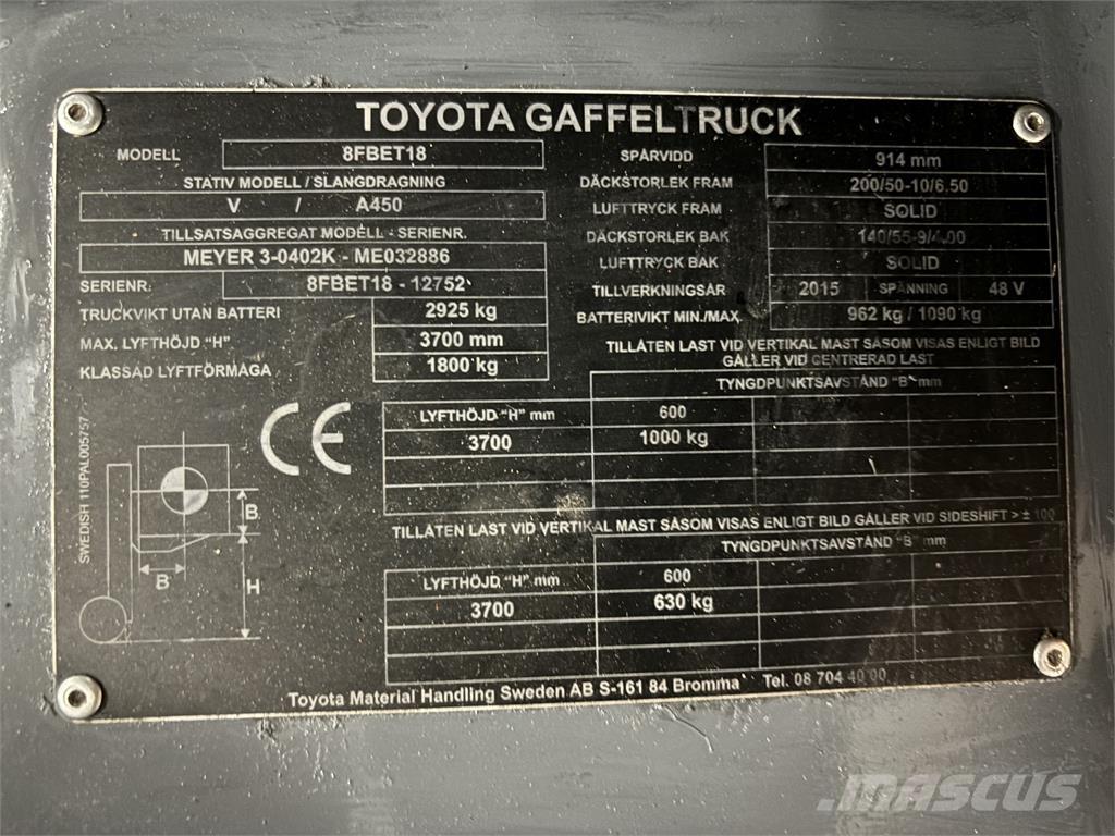 Toyota 8FBET18 Elektrische heftrucks