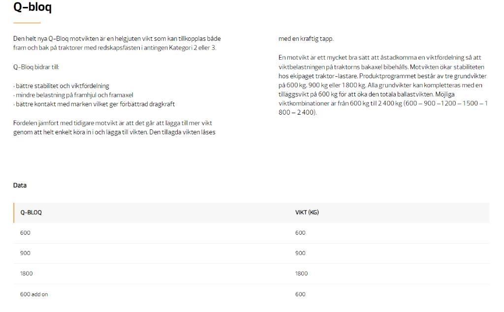 Quicke Motvikter Frontgewichte