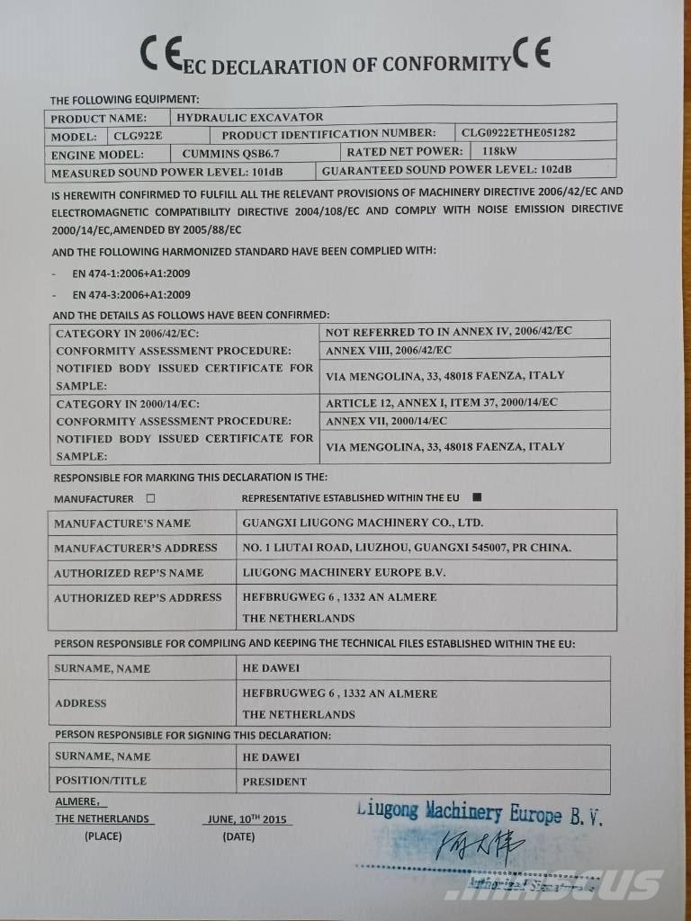 LiuGong CLG 922 E Raupenbagger