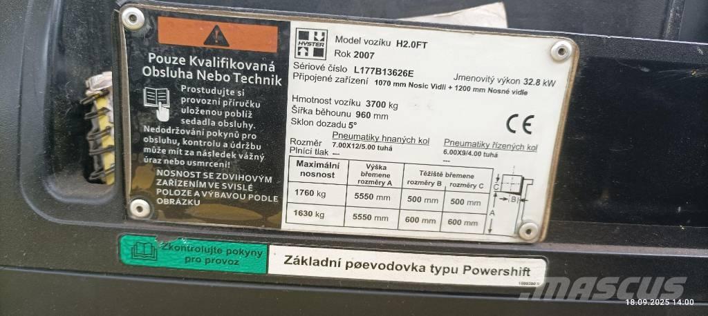 Hyster H2.0FT LPG heftrucks