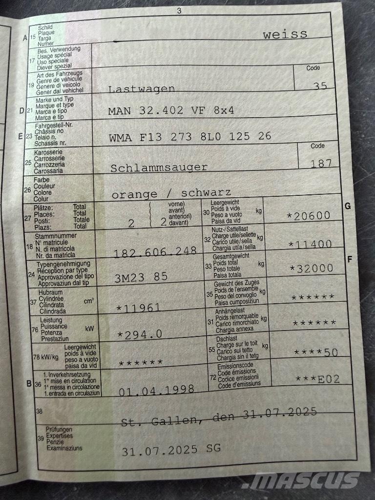 MAN 32.402 VF 8x4 Saug- und Druckwagen
