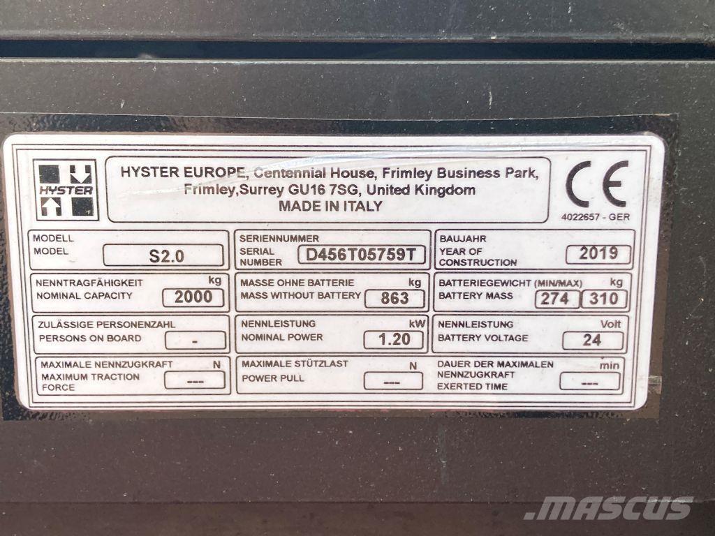 Hyster S 2.0 Deichselstapler