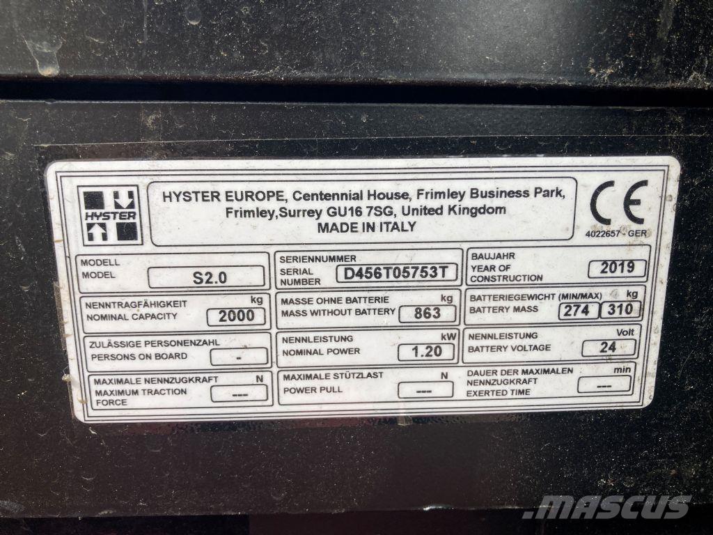Hyster S 2.0 Deichselstapler