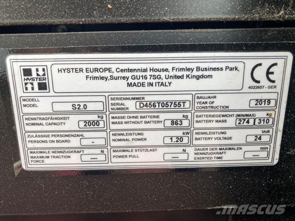 Hyster S 2.0 Deichselstapler