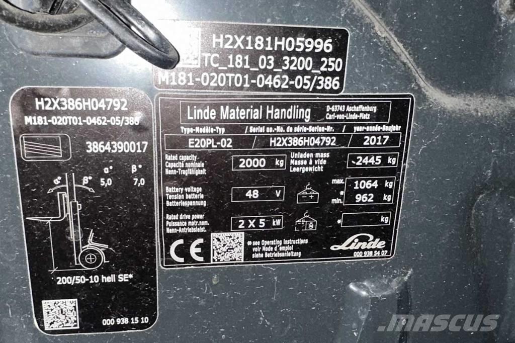 Linde E 20 PL Elektrische heftrucks