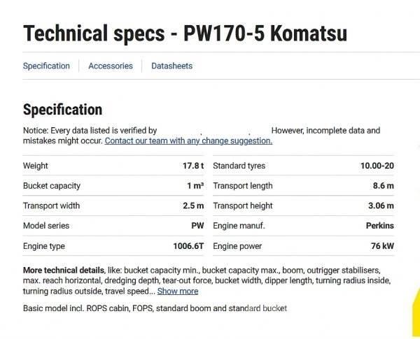 Komatsu PW 170 Mobilbagger