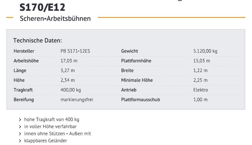 PB S171-12ES Scheren-Arbeitsbühnen