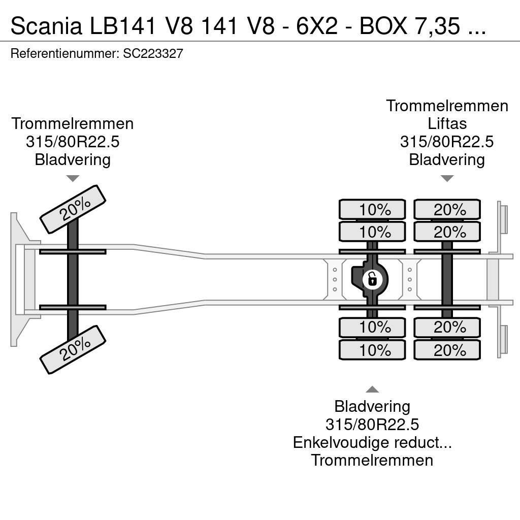 Scania LB141 V8 141 V8 - 6X2 - BOX 7,35 METER Pritschenwagen/Pritschenwagen mit Seitenklappe
